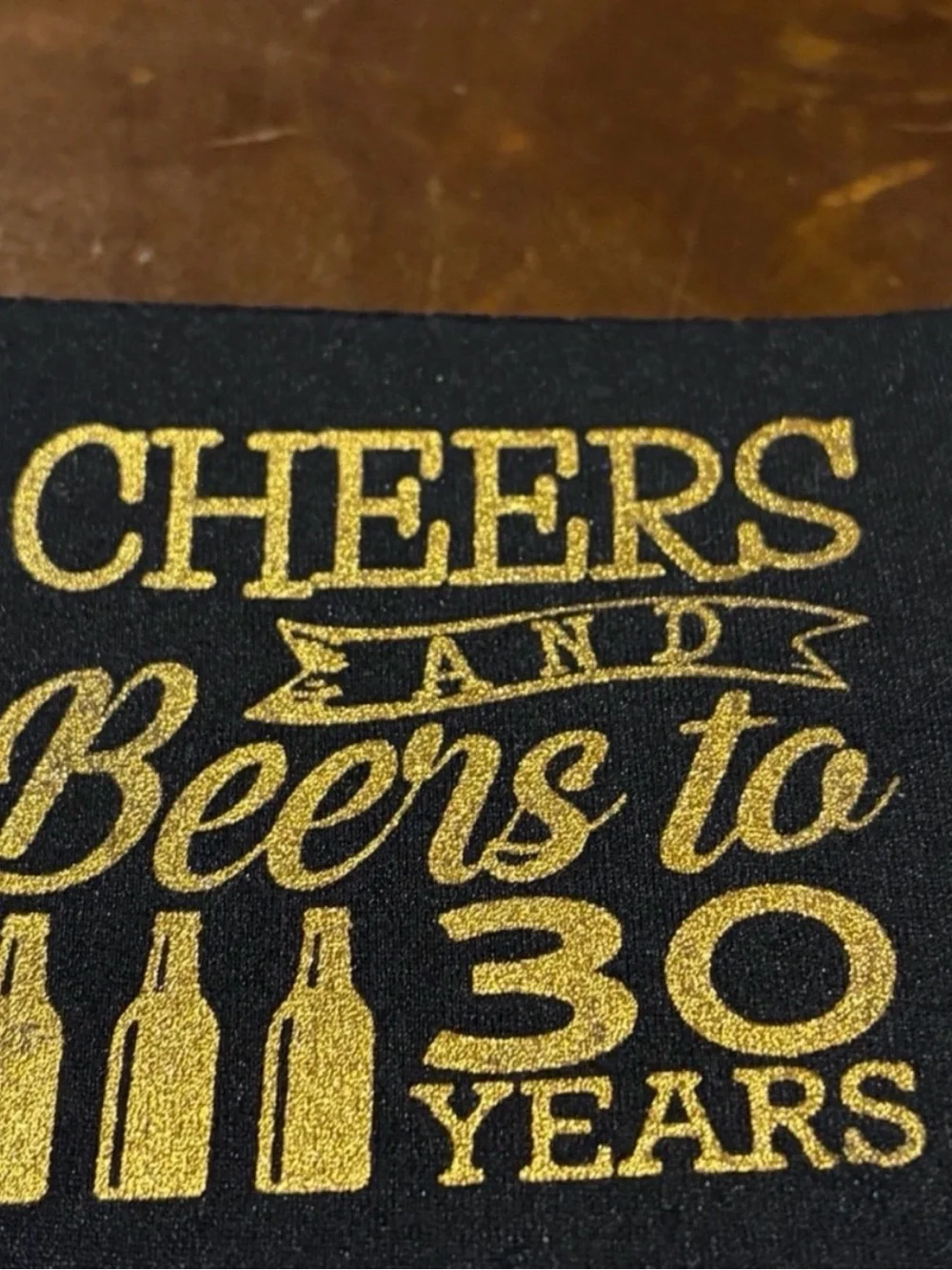 Cheers and Beers to 30 Years Black and Gold Can Cooler